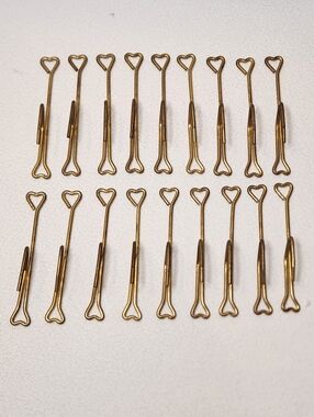(18) Vintage Solid Brass 3-1/4" Slip On Drapery Curtain Hooks w/ Hearts